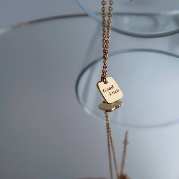 NEW 18K Gold Plated Square Good Luck Pendant Necklace - Picture 6 of 12